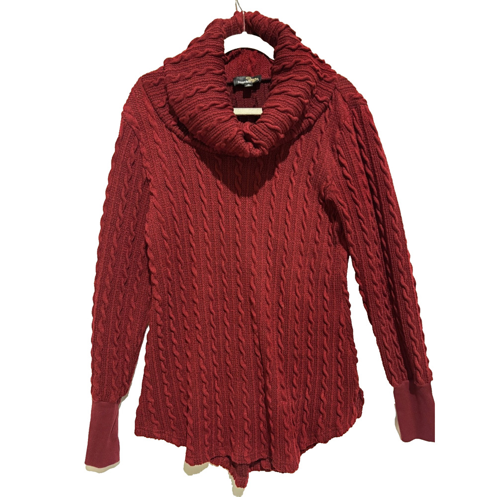 Suzanne Betro Burgundy‎ Waffle Knit Roll neck Oversized Sweater sz M lagenlook
